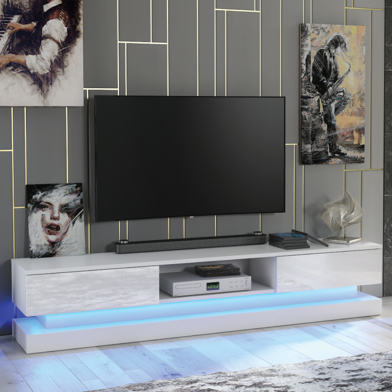 Stylish TV Unit Cabinet Stand with Ample Storage and Free LED Lighting 180cm - White - Maximillian Hub