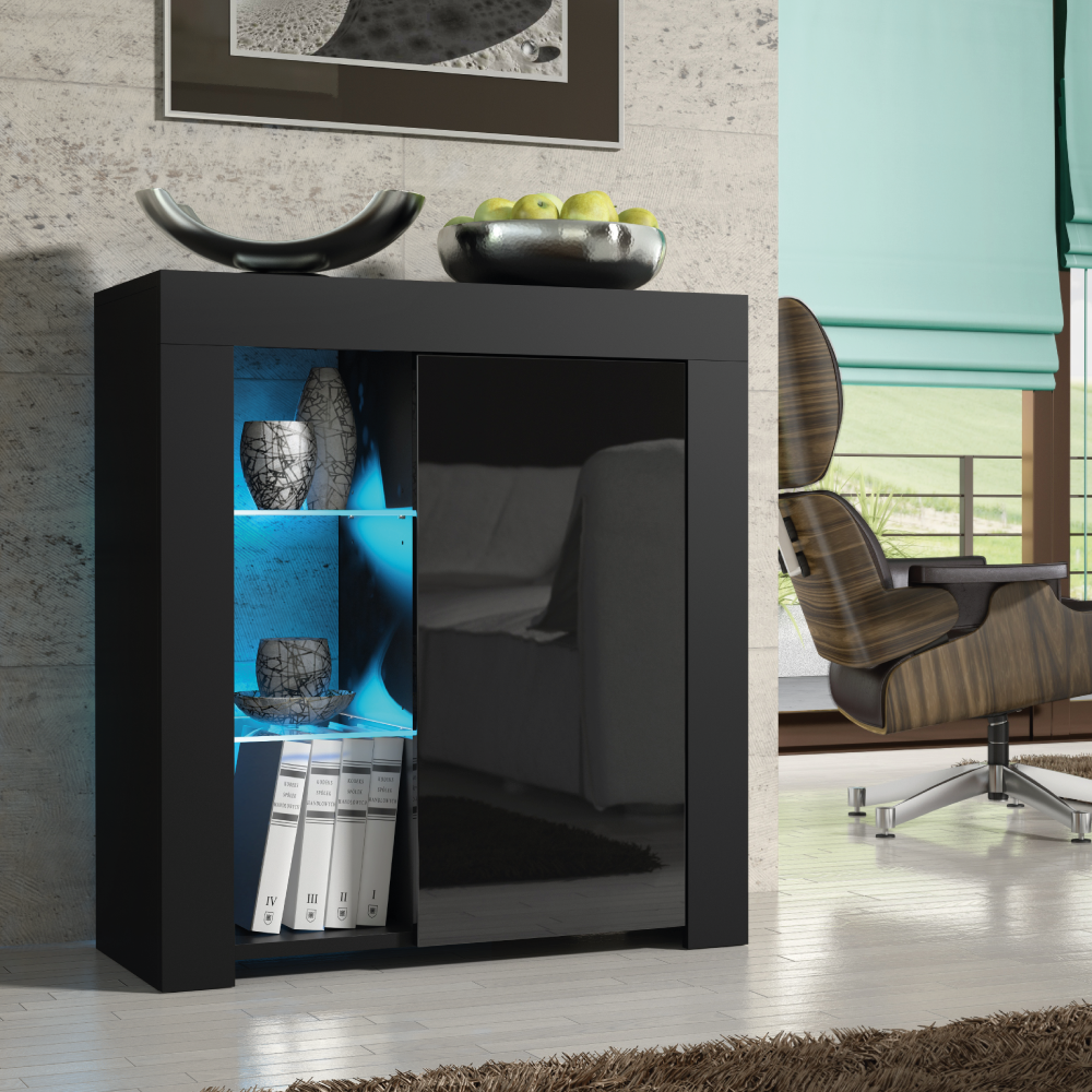 Modern TV Stand Sideboard Cabinet with Free LED Lighting 75cm - Black - Maximillian Hub