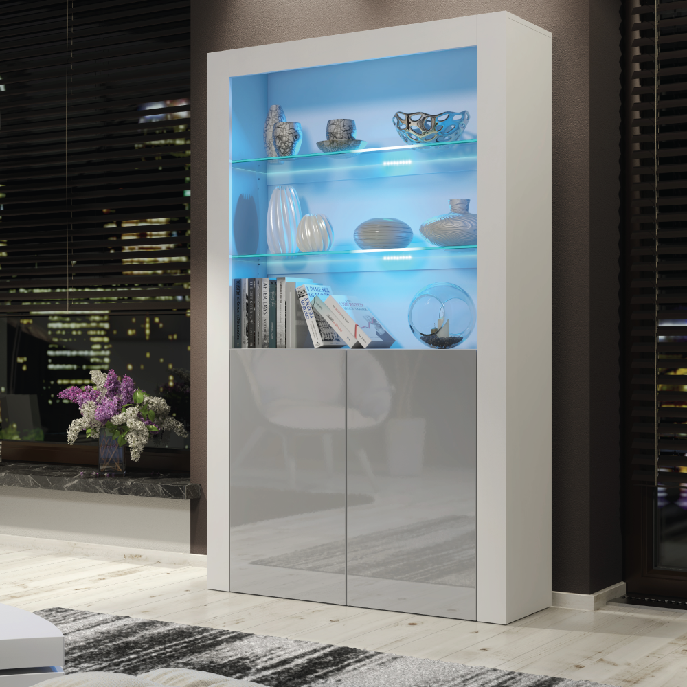 Modern Sideboard Cabinet with Storage and Free LED 170cm - White and Grey - Maximillian Hub