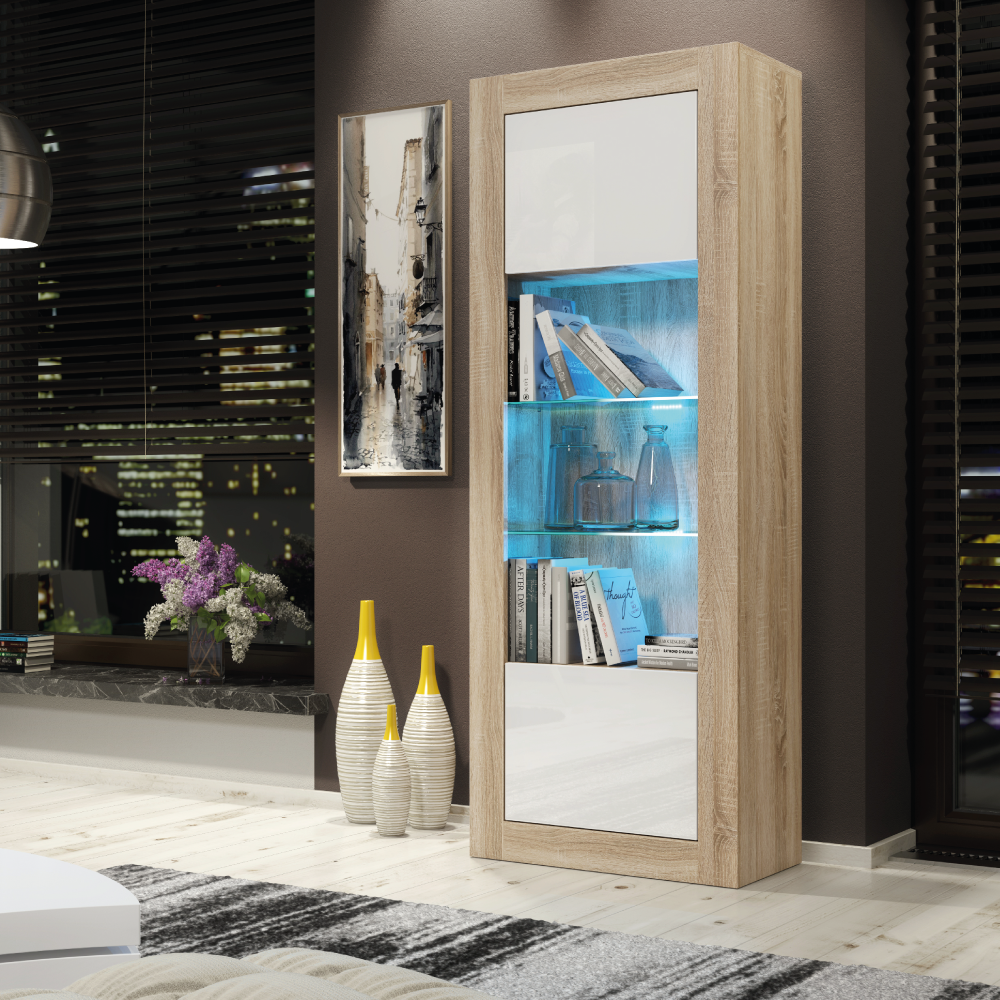 Stylish Cabinet Sideboard and Display Unit with Ample Storage and Free LED Lighting 170cm - Oak and White - Maximillian Hub