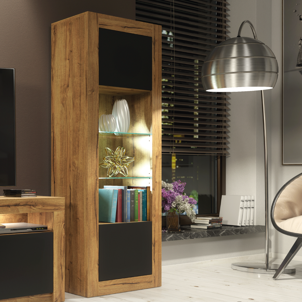 Stylish Cabinet Sideboard and Display Unit with Ample Storage and Free LED Lighting 170cm - Oak and Black - Maximillian Hub