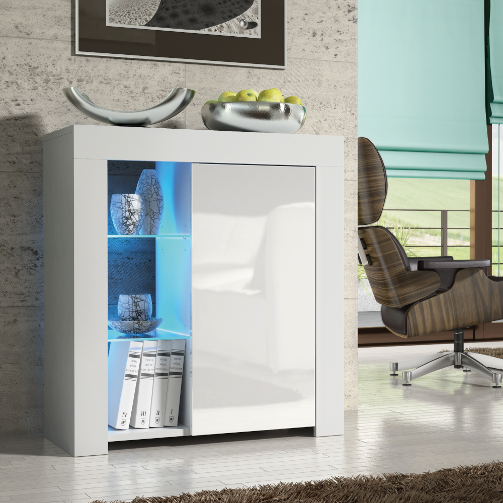 Modern TV Stand Sideboard Cabinet with Free LED Lighting 75cm - White - Maximillian Hub