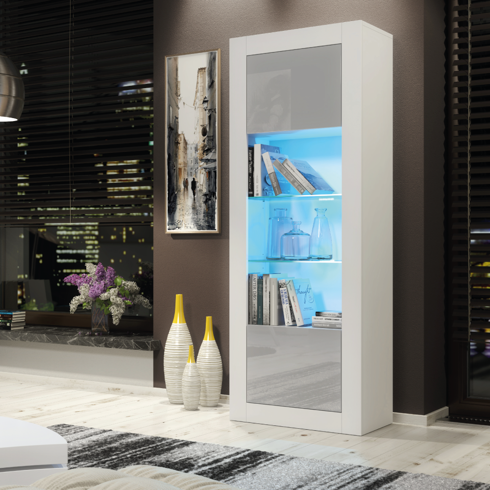 Stylish Cabinet Sideboard and Display Unit with Ample Storage and Free LED Lighting 170cm - White and Grey - Maximillian Hub
