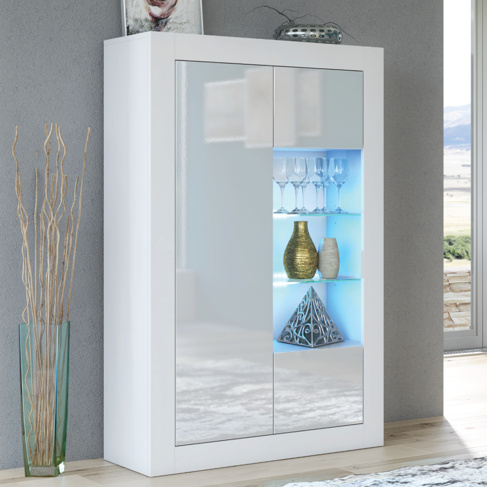 Modern Sideboard Cabinet with High Gloss Doors and Free LED 140cm - White - Maximillian Hub
