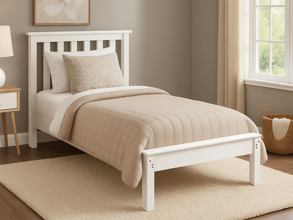 Single Bed - KIVRA 3ft Wooden Bedframe - White - Beds-To-Go