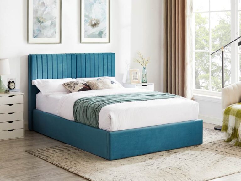 Double Bed - TEORA 4ft6 Ottoman Bedframe - Teal - Beds-To-Go