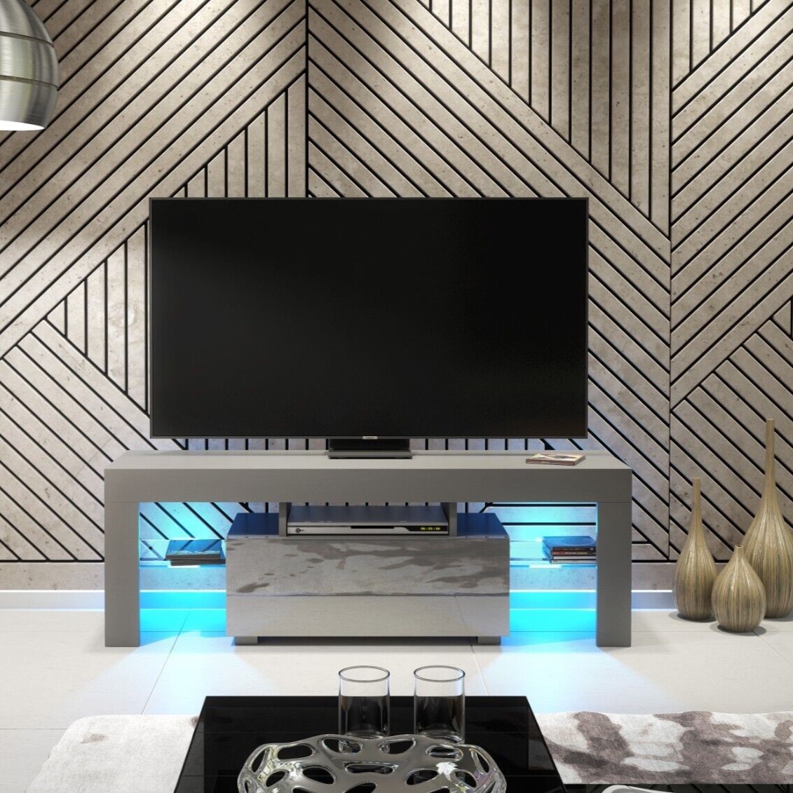 Modern TV Unit with Free LED Lighting and Ample Storage 130cm - Dark Grey - Maximillian Hub