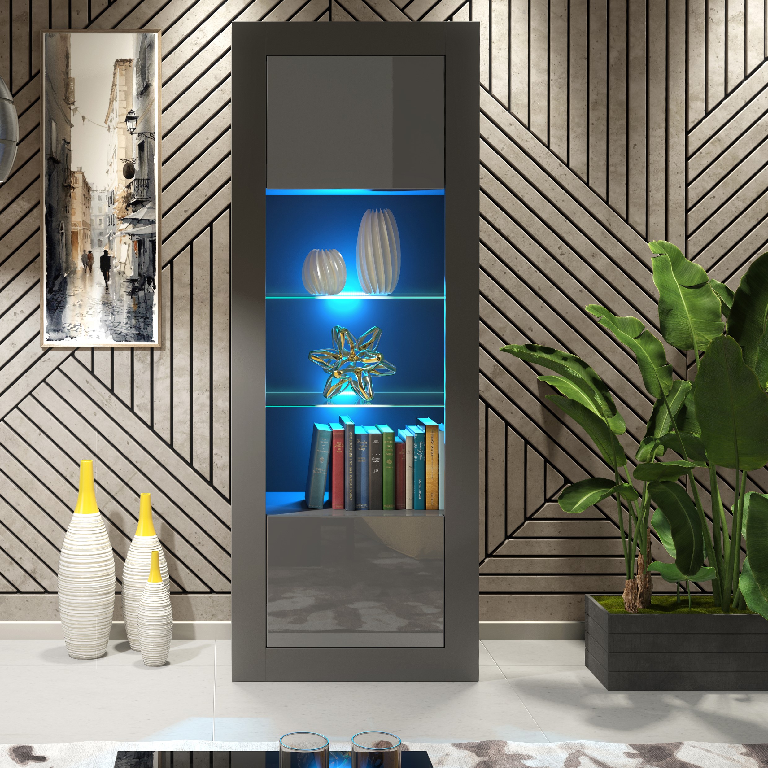 Stylish Cabinet Sideboard and Display Unit with Ample Storage and Free LED Lighting 170cm - Dark Grey - Maximillian Hub