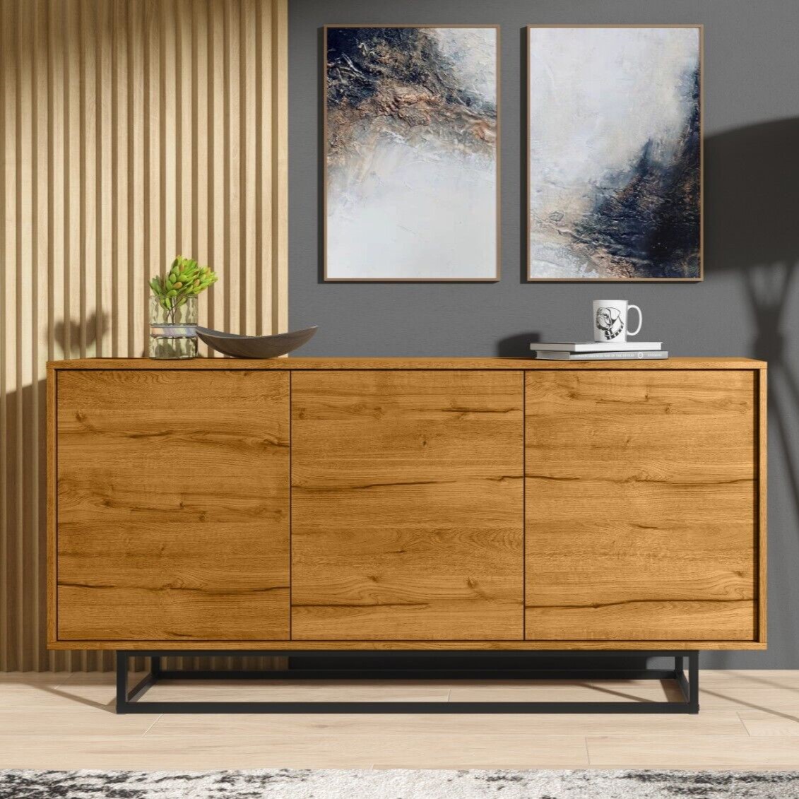 Industrial Loft Sideboard with Vintage Oak Finish and TV Storage 140cm - Oak - Maximillian Hub