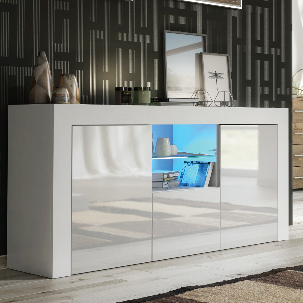 Modern TV Unit Cabinet Stylish Sideboard with Free LED Lighting 145cm - White - Maximillian Hub