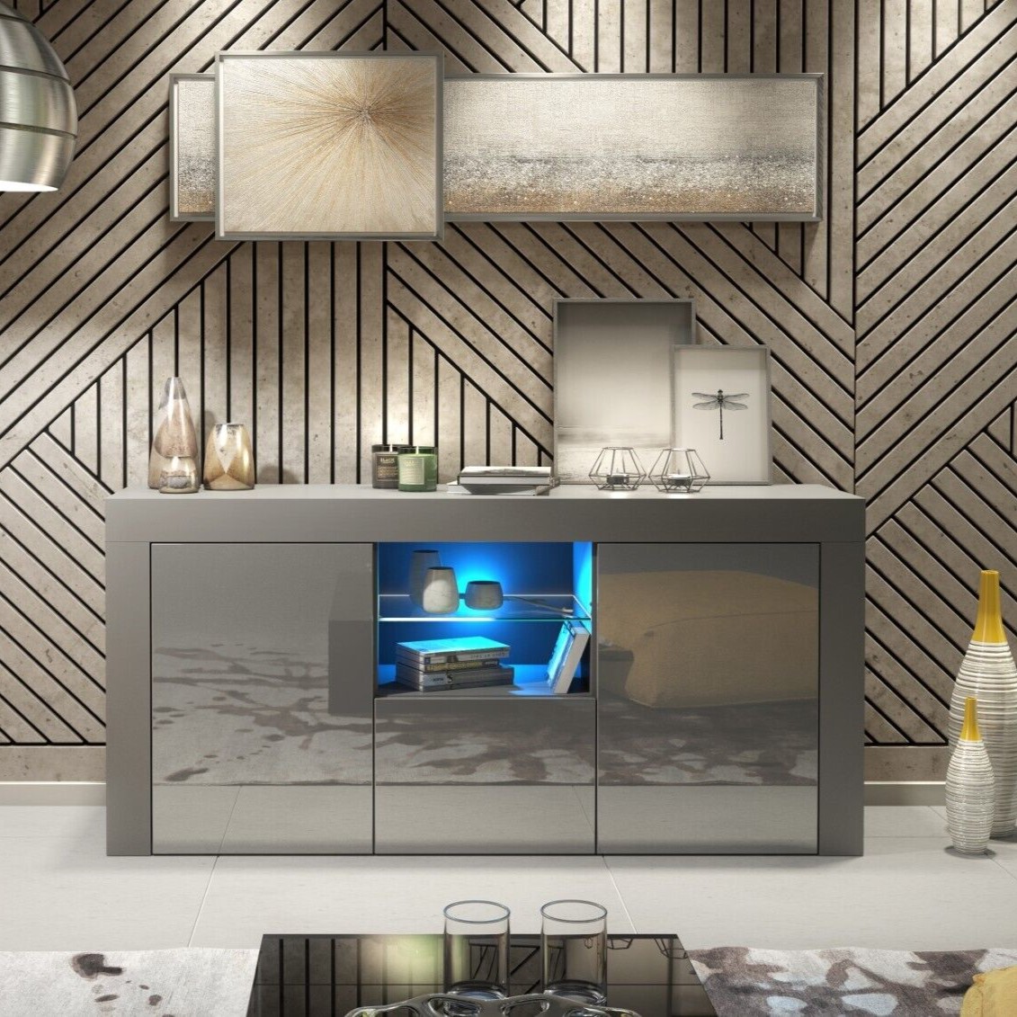 Modern TV Unit Cabinet Stylish Sideboard with Free LED Lighting 145cm - Dark Grey - Maximillian Hub
