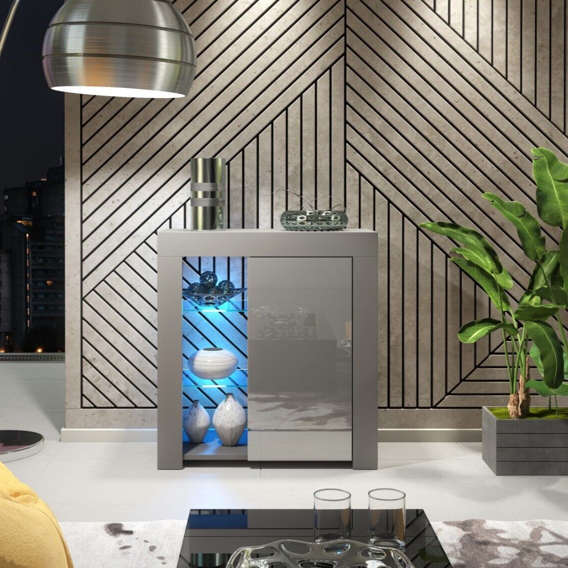 Modern TV Stand Sideboard Cabinet with Free LED Lighting 75cm - Dark Grey - Maximillian Hub