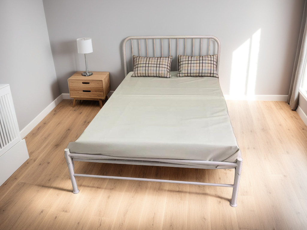 Small Double Bed - BAXTER 4ft Metal Bedframe - White - Beds-To-Go
