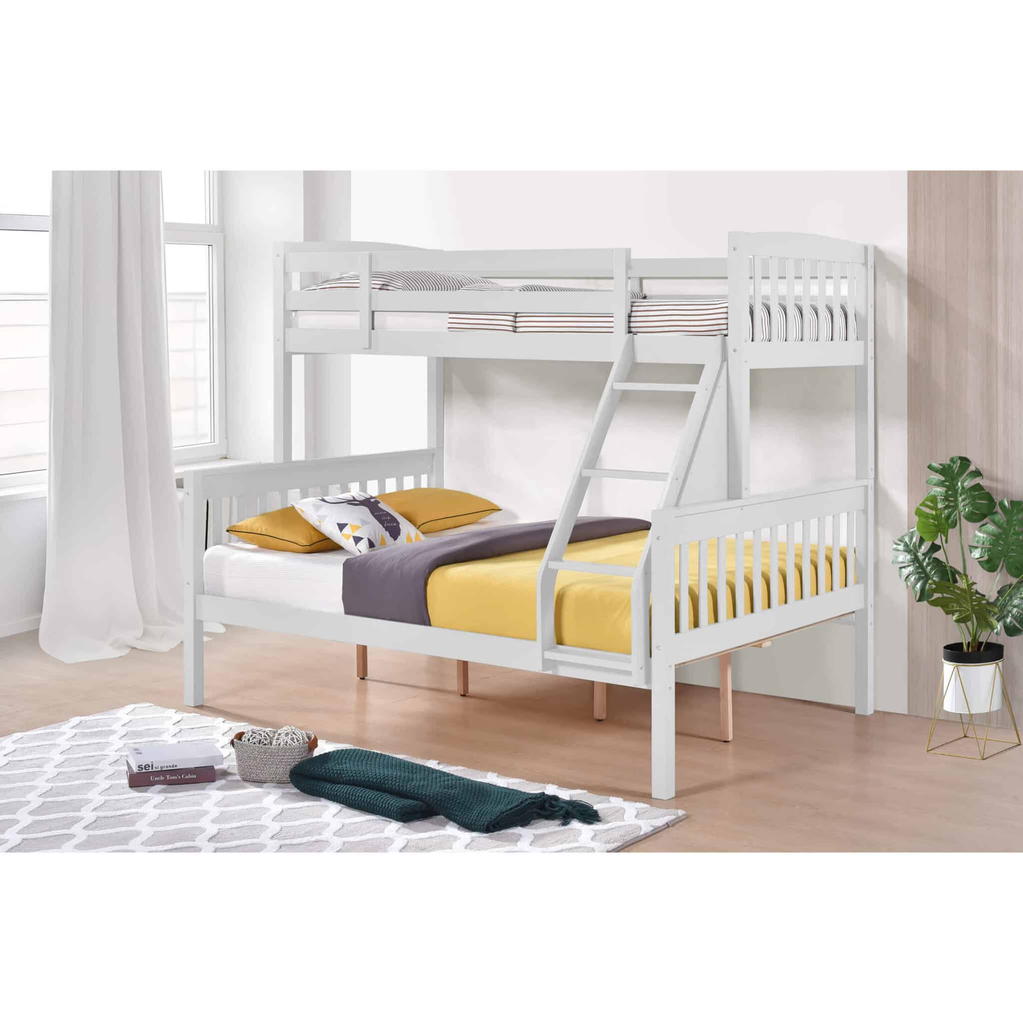 Bunk Bed - LAUREL Wooden 3ft over 4ft6 Triple Bedframe - White - Sigrid Mills