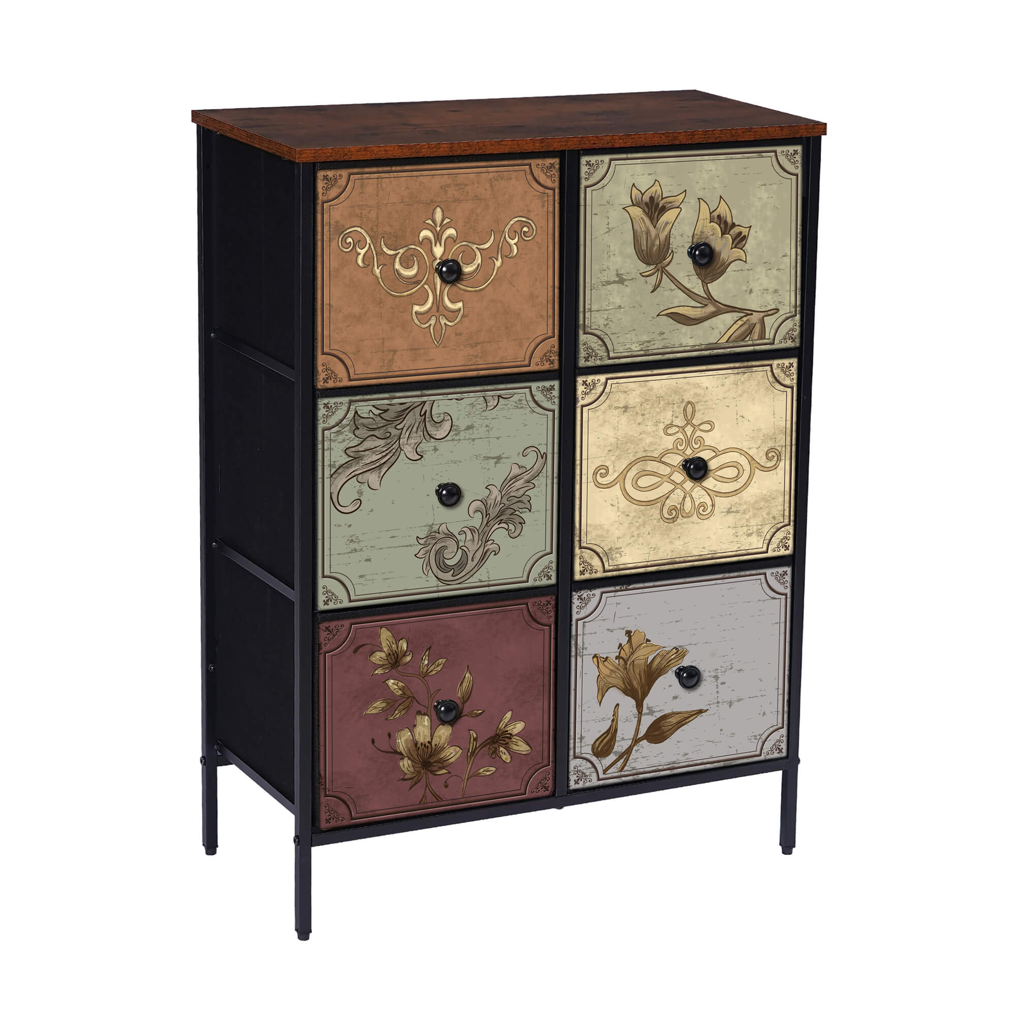 VALENCIA Multi Colour Fabric Chest of Drawers - Medium-sized, 6 Drawers, Double - Sigrid Mills