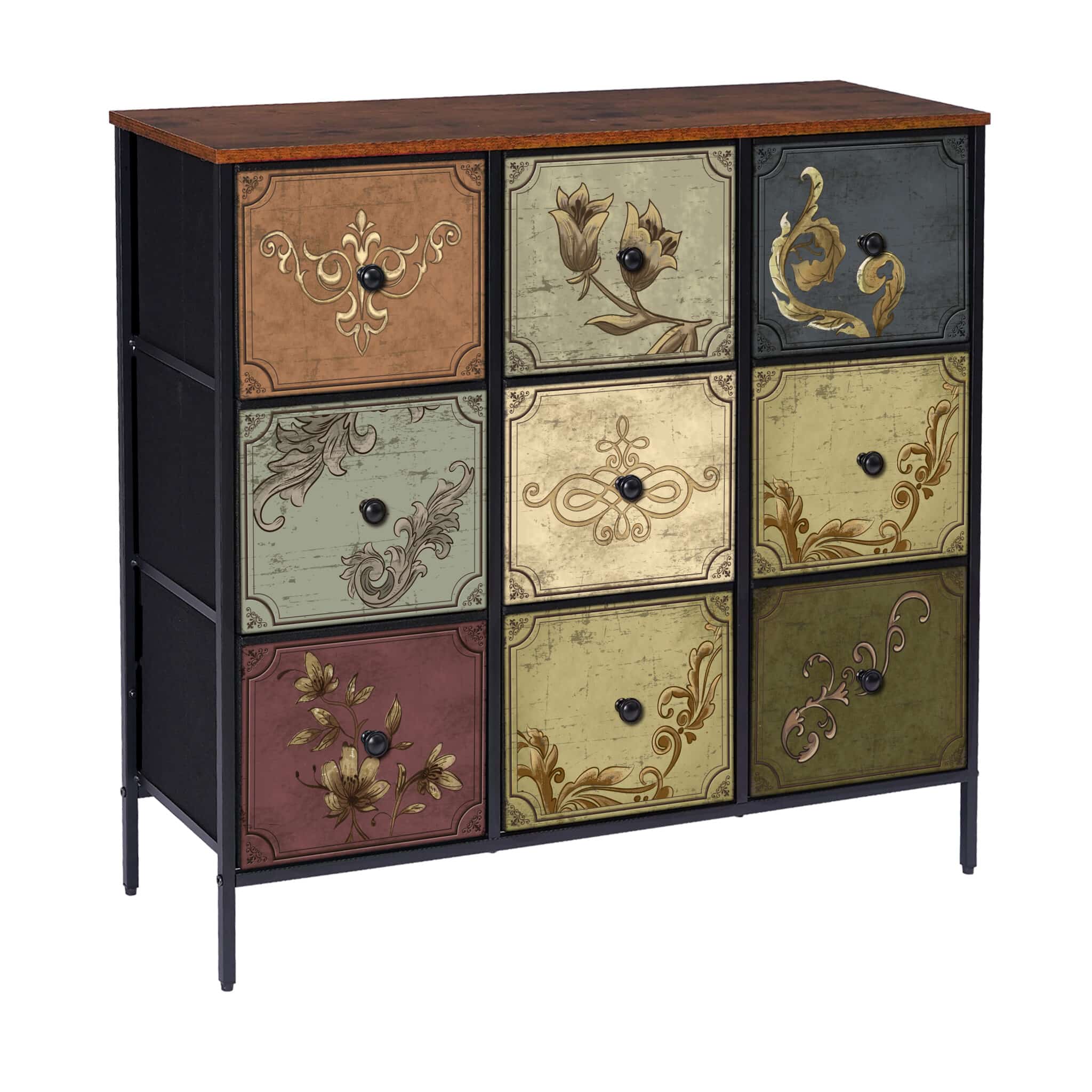 VALENCIA Multi Colour Fabric Chest of Drawers - Medium-sized, 9 Drawers, Double - Sigrid Mills