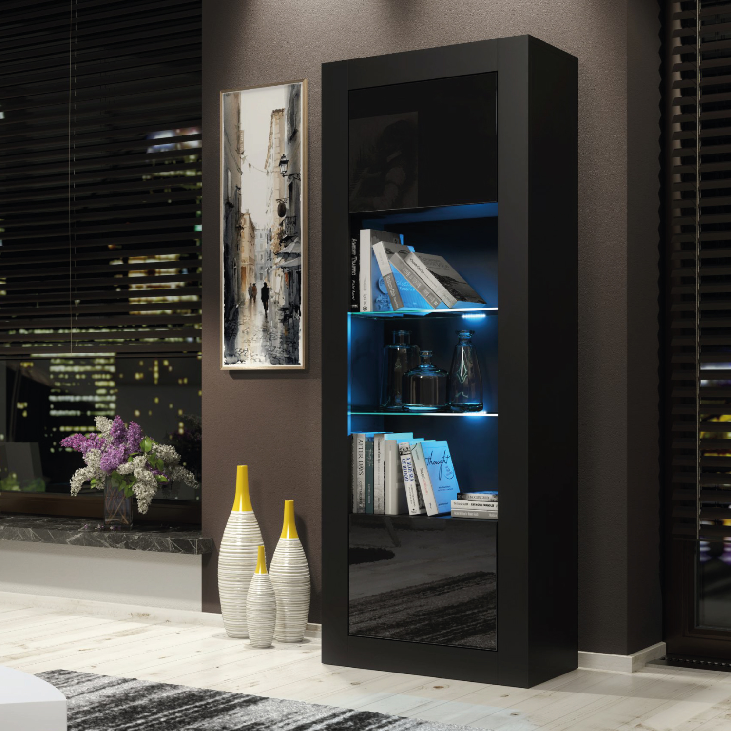MONACO Display Cabinet 170cm - Black - Crete Bay