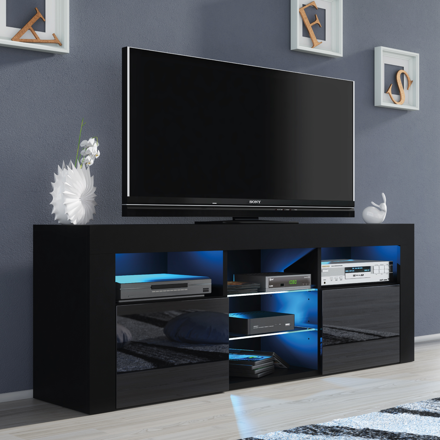 FJORD TV Unit 145cm - Black - Crete Bay