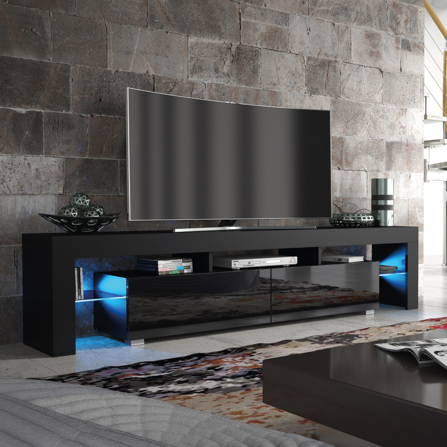 RIDGE TV Unit 200cm - Black - Crete Bay