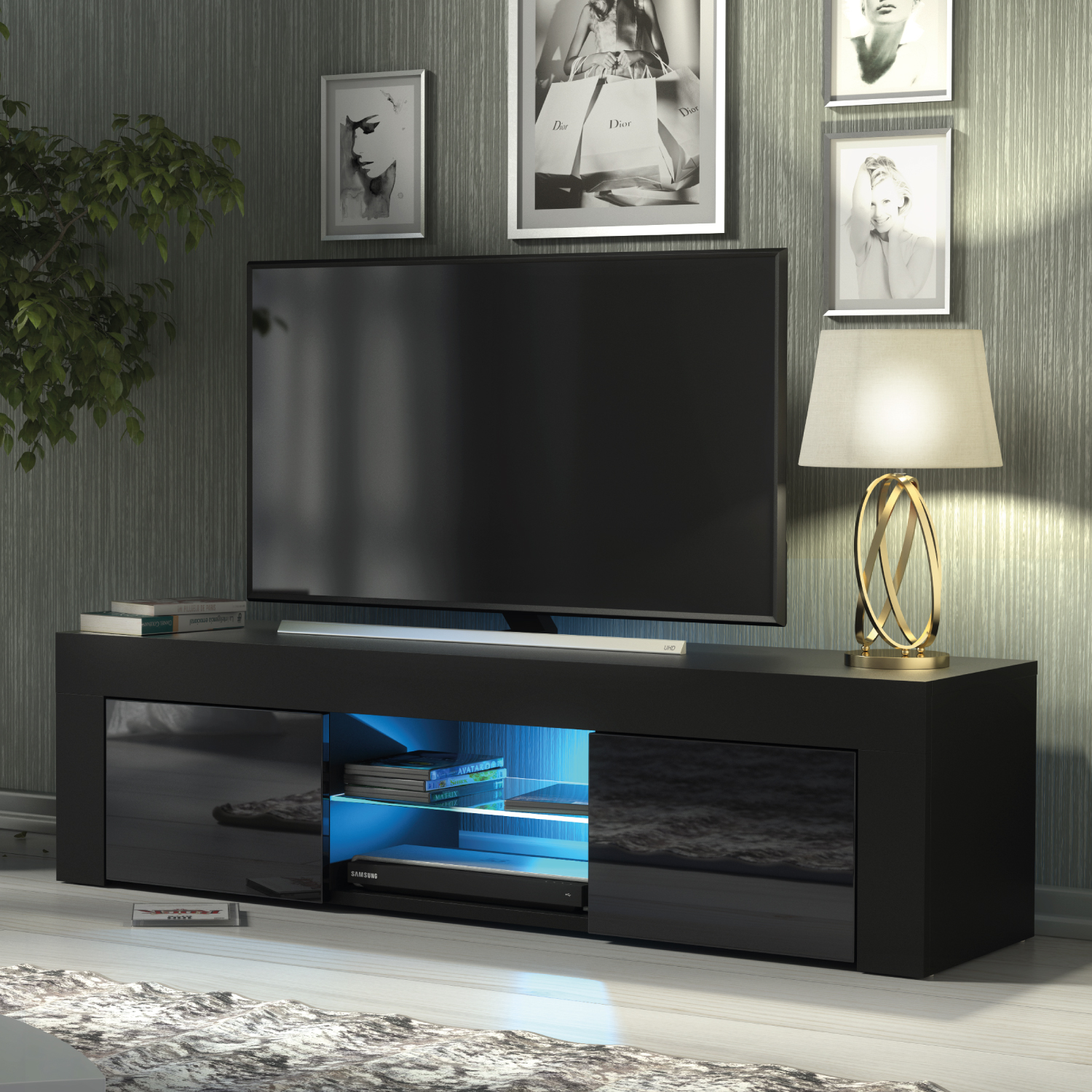 HAVEN TV Unit 130cm - Black - Crete Bay