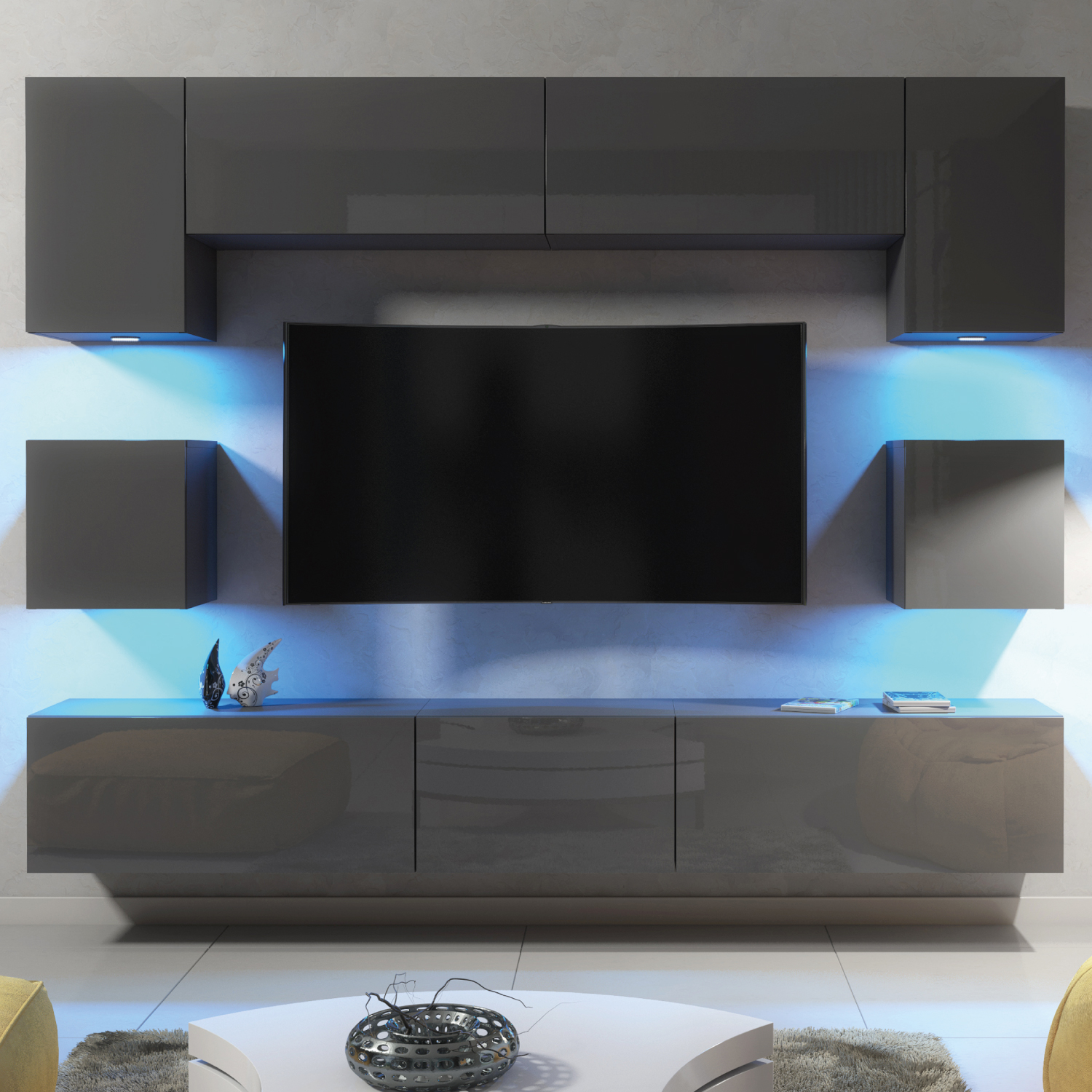 SHINE Wall TV Unit - Dark Grey - Crete Bay