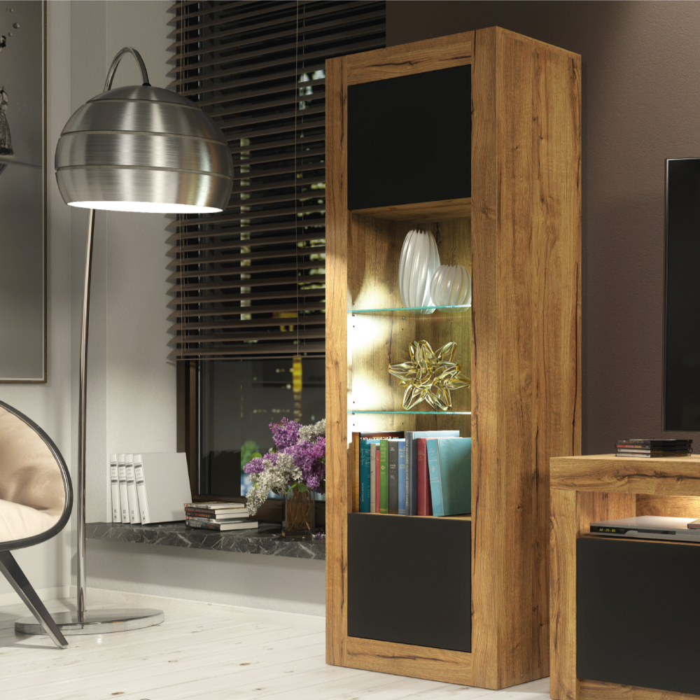 MONACO Display Cabinet 170cm - Dark Oak - Crete Bay