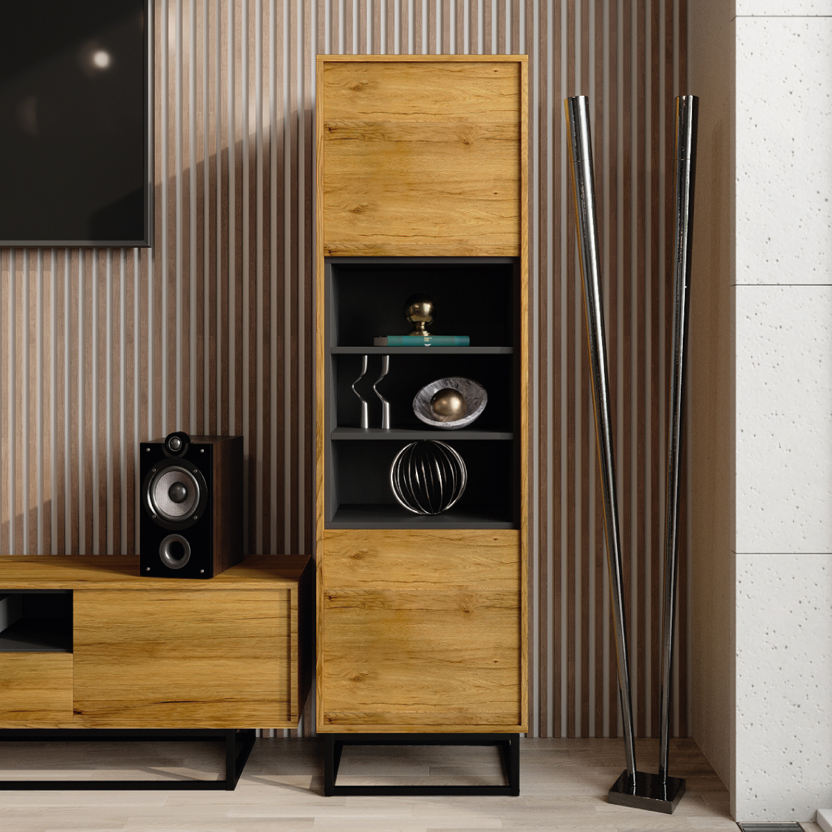 CINQUE Display Cabinet 175cm - Dark Oak - Crete Bay