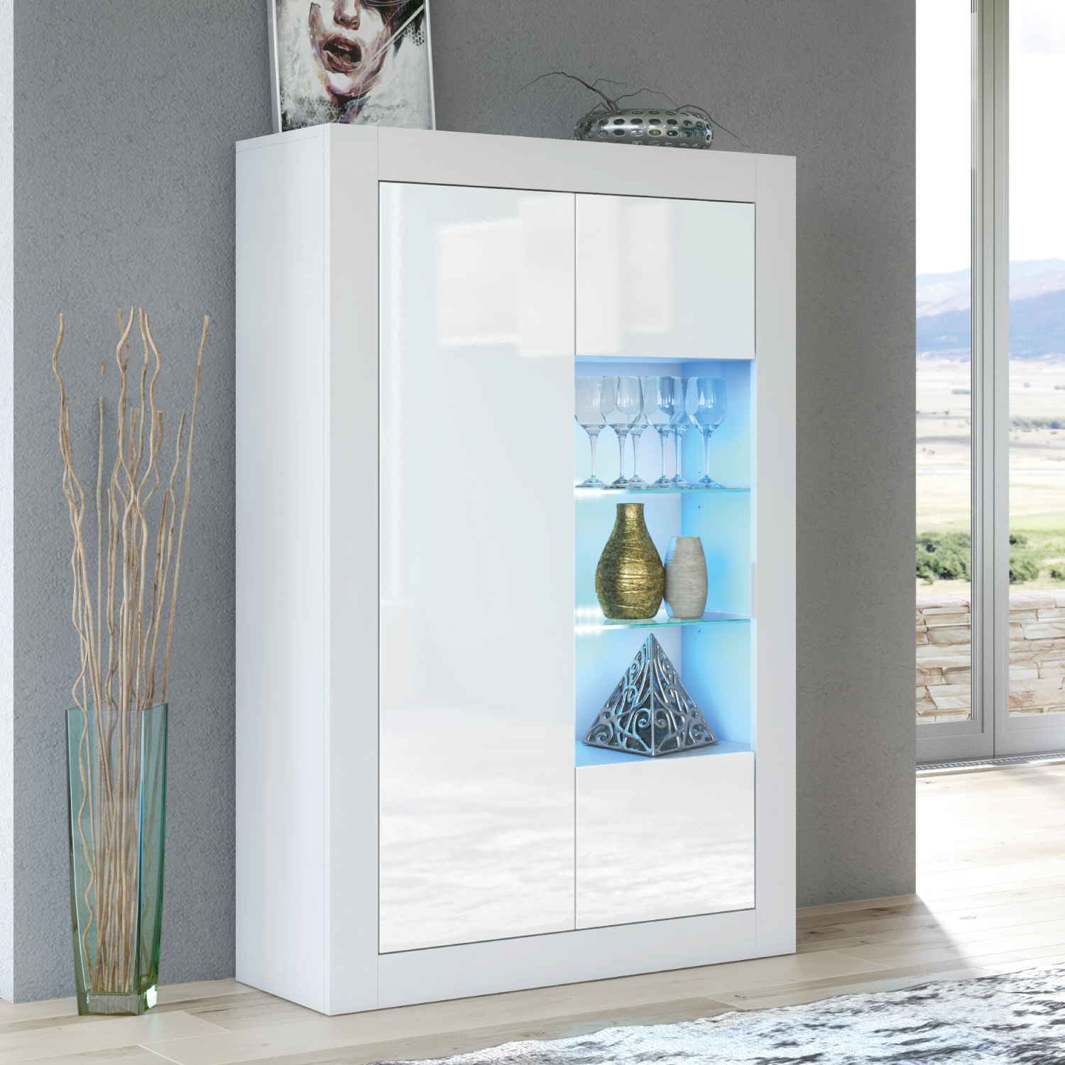 CANNES Display Cabinet 140cm - White - Crete Bay