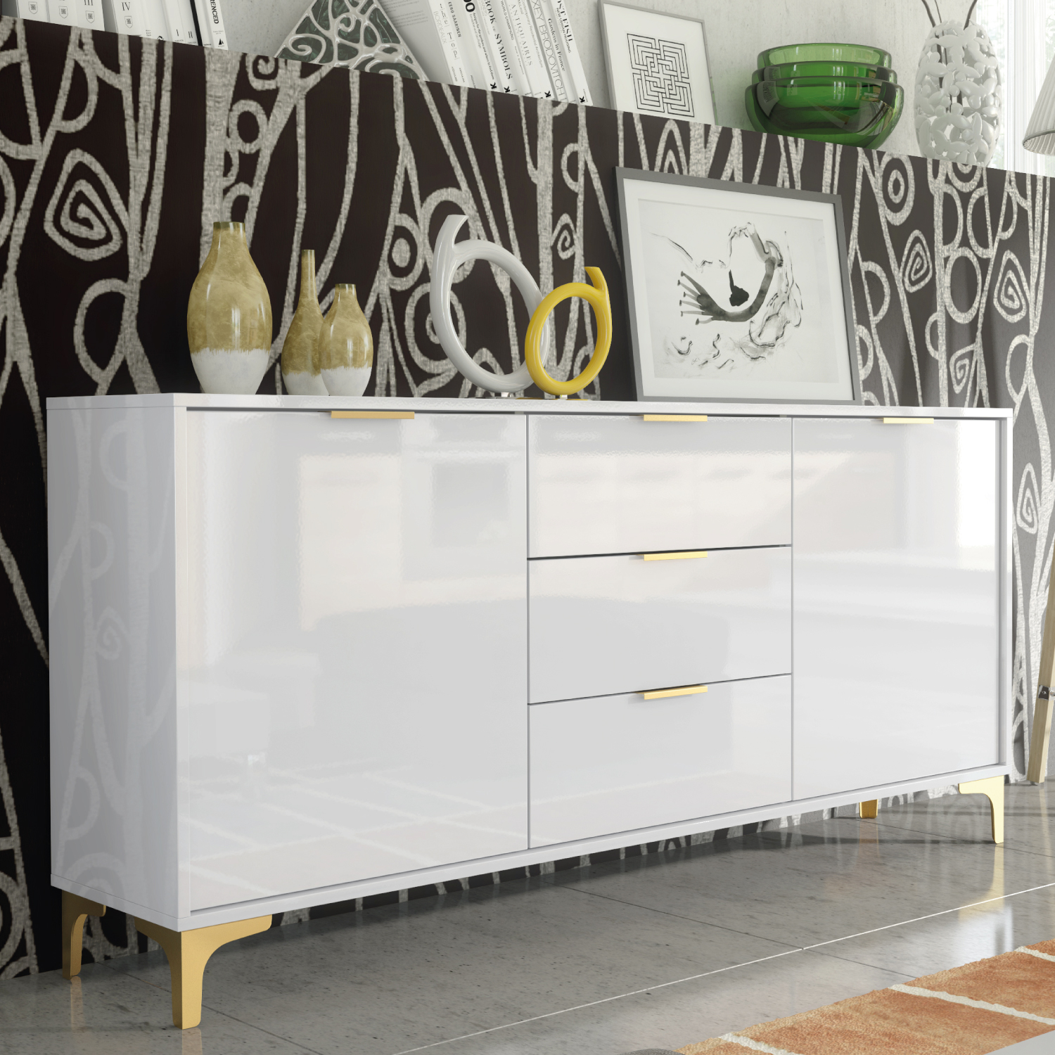 CRANS Gloss Sideboard 140cm - White - Crete Bay