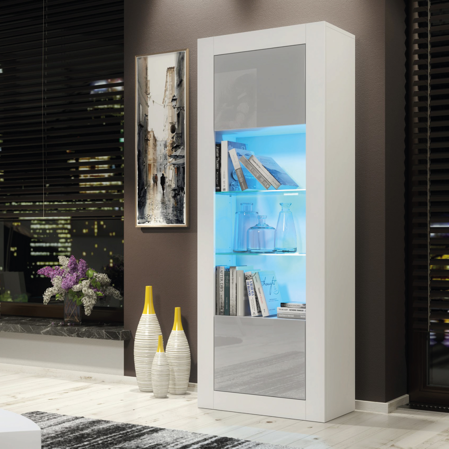 MONACO Display Cabinet 170cm - Grey - Crete Bay