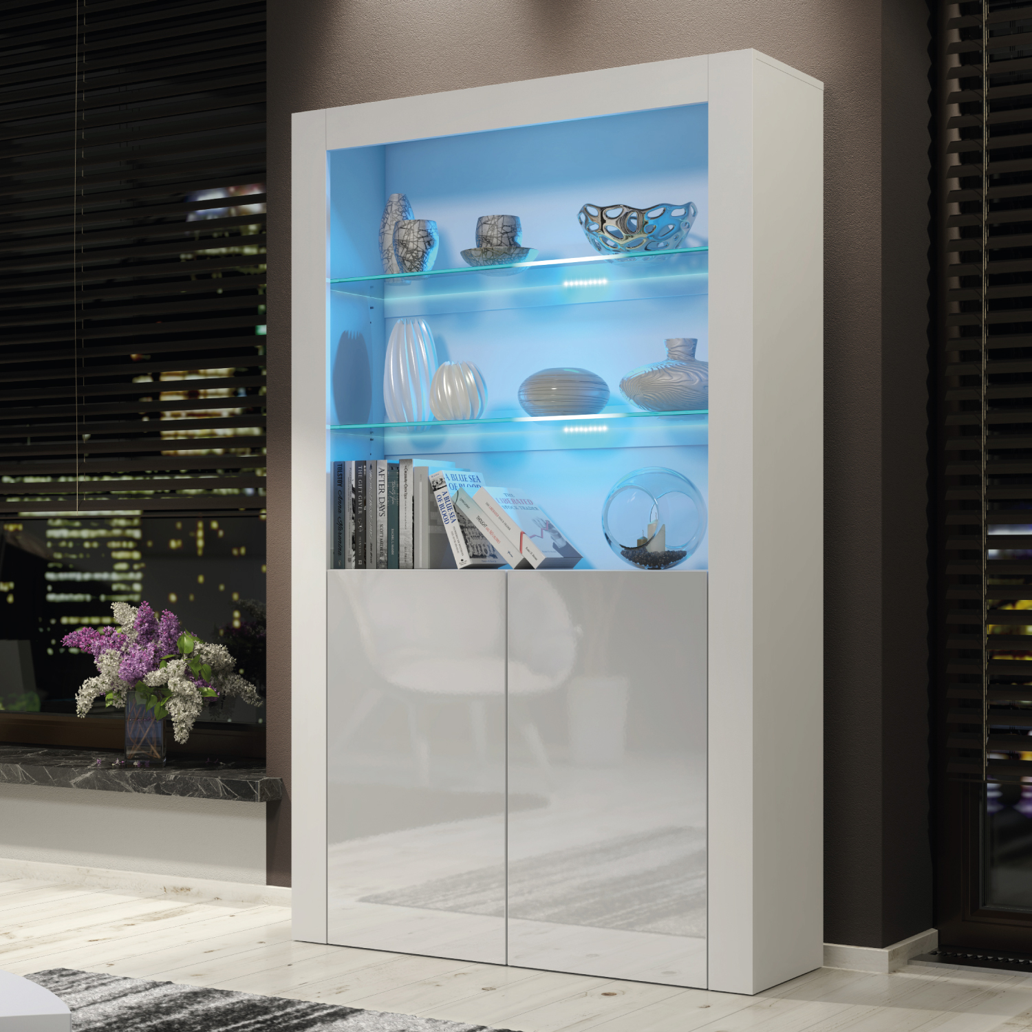 MENTON Display Cabinet 170cm - Grey - Crete Bay