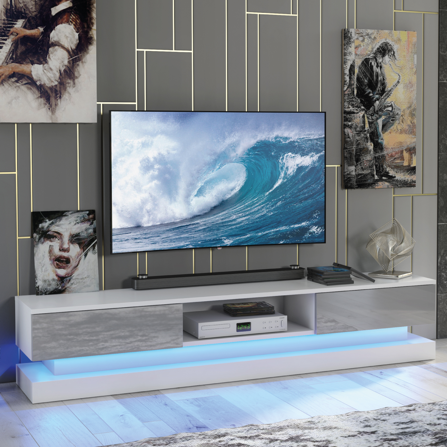 REGAL TV Unit 180cm - Grey - Crete Bay