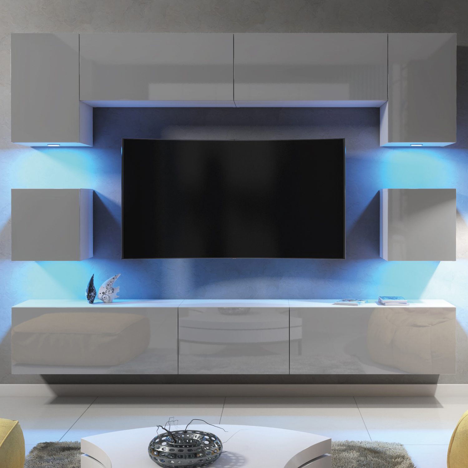 SHINE Wall TV Unit - Grey - Crete Bay