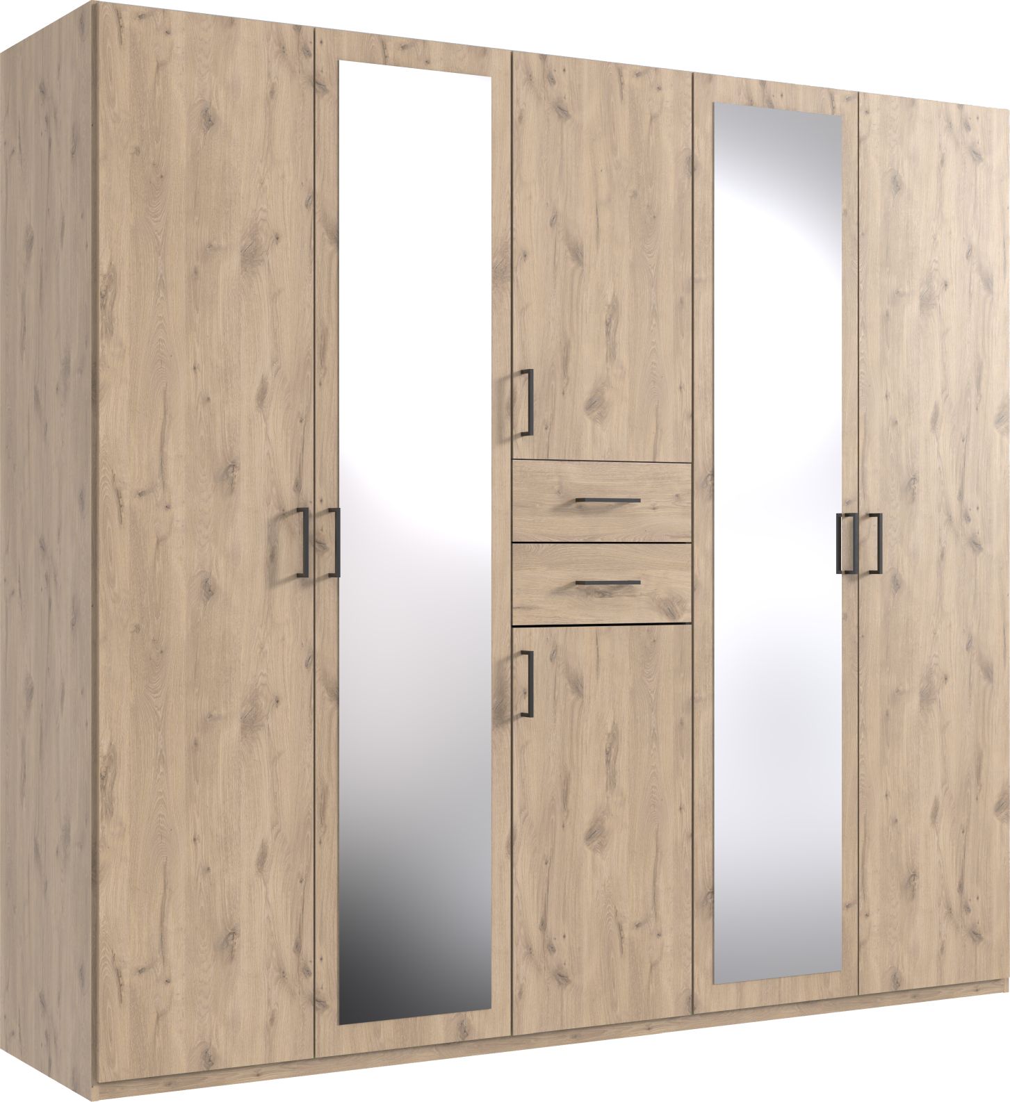 Wardrobe - DOCKER 5 Door Mirrored Wardrobe Oak 225cm - Wimex Distribution