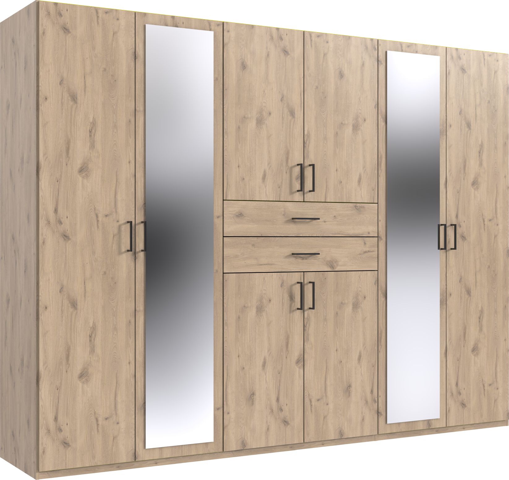 Wardrobe - DOCKER 6 Door Mirrored Wardrobe Oak 270cm - Wimex Distribution