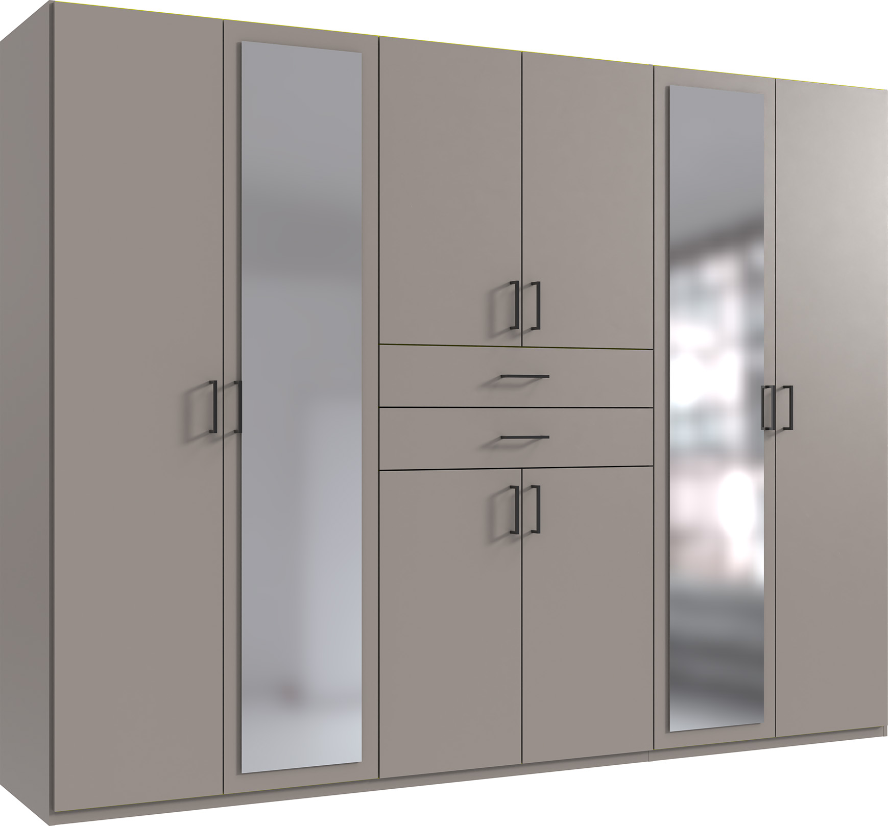 Wardrobe - DOCKER 6 Door Mirrored Wardrobe Grey 270cm - Wimex Distribution
