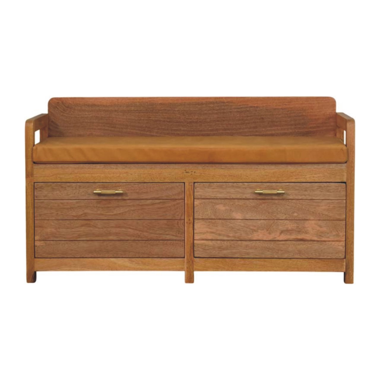 OXLAR Wooden Storage Leather Seat Bench - Medium Oak - Beasley & Sons