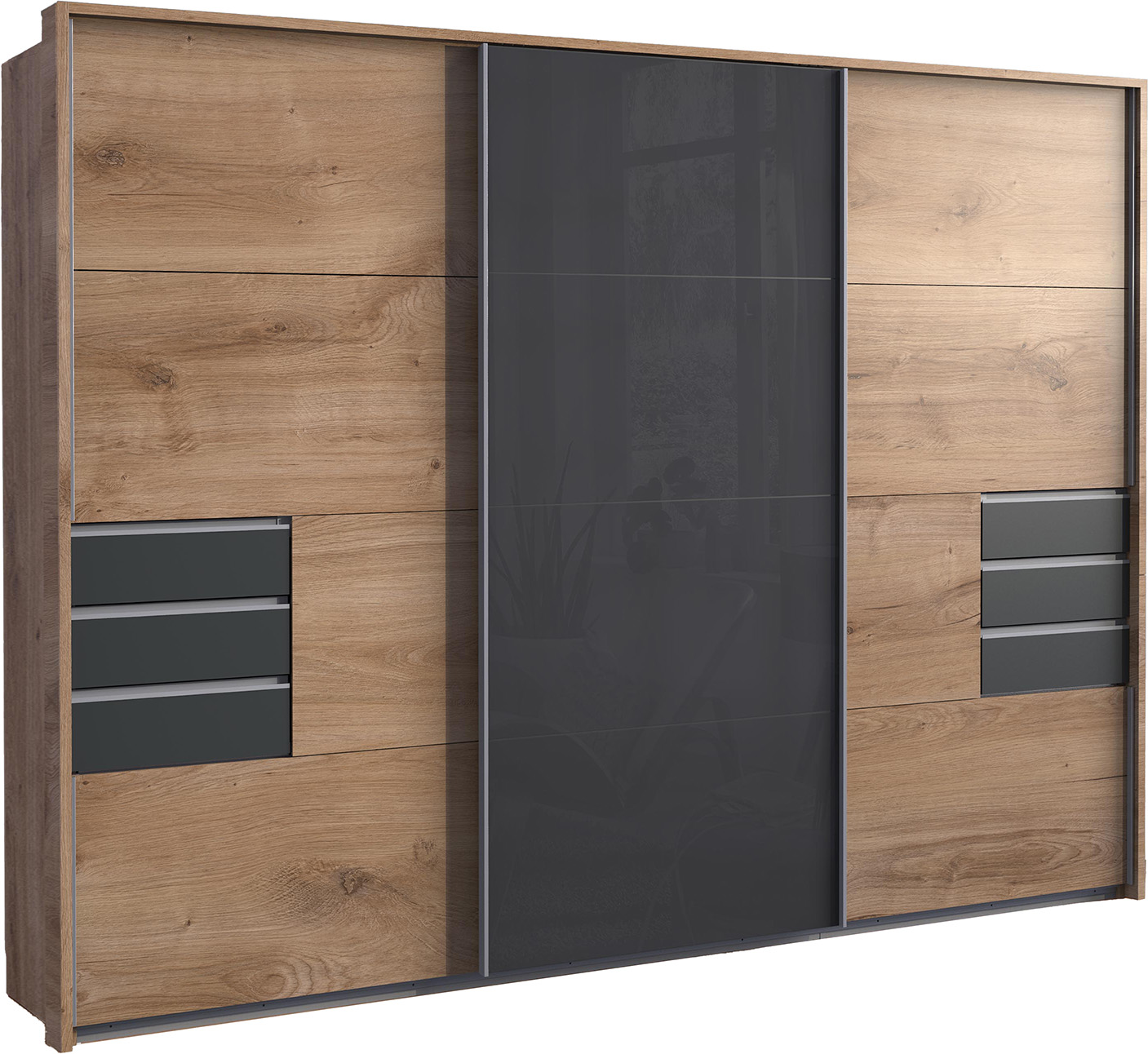 Sliding Wardrobe - SOGO 3 Door Mirrored Wardrobe Oak with Black 270cm - Wimex Distribution
