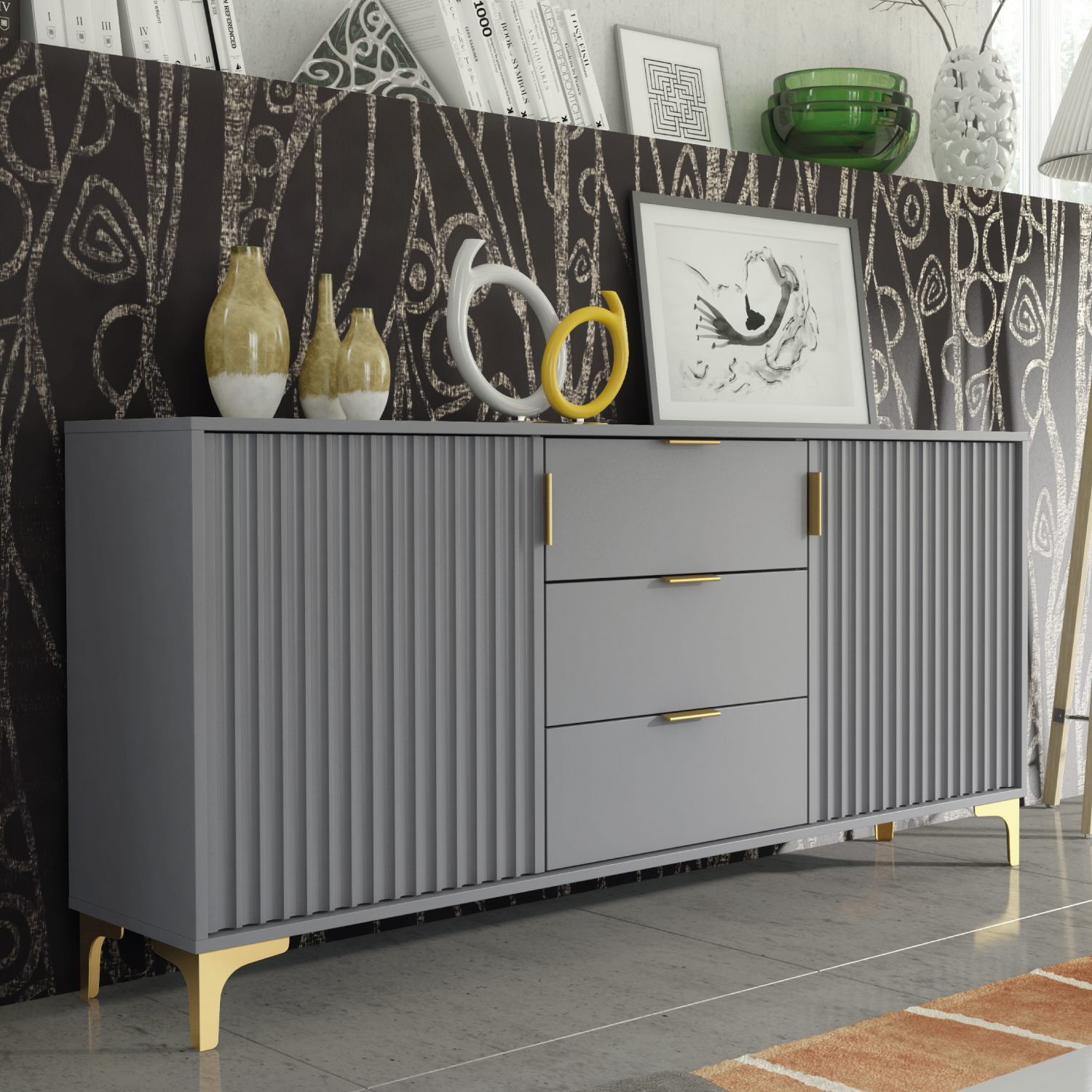 TUSSI Modern TV Unit LED Cabinet Stylish Matt Body And Matt Doors 130cm - Oak with Black - Maximillian Hub