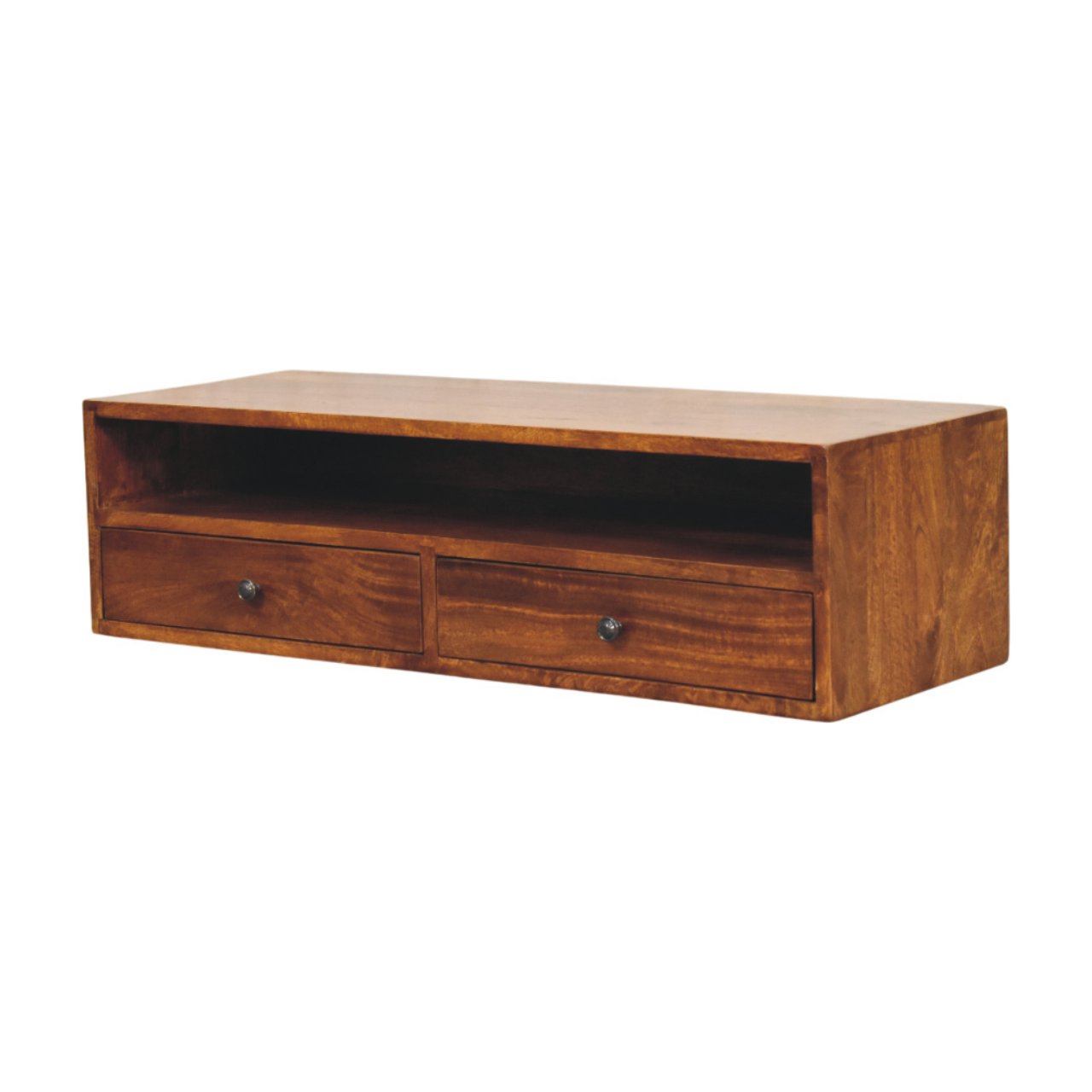 LUWA Wall Mounted Media Unit with 2 Drawer - Medium Oak - Beasley & Sons