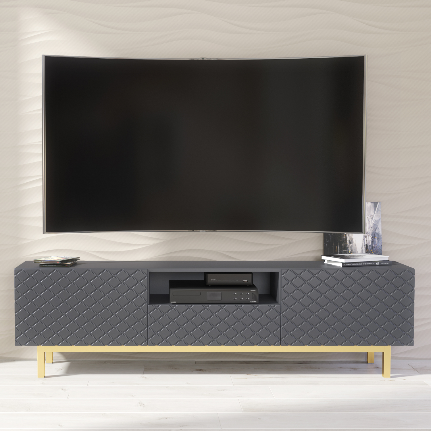DAVOS Luxe TV Unit 180cm - Dark Grey - Crete Bay