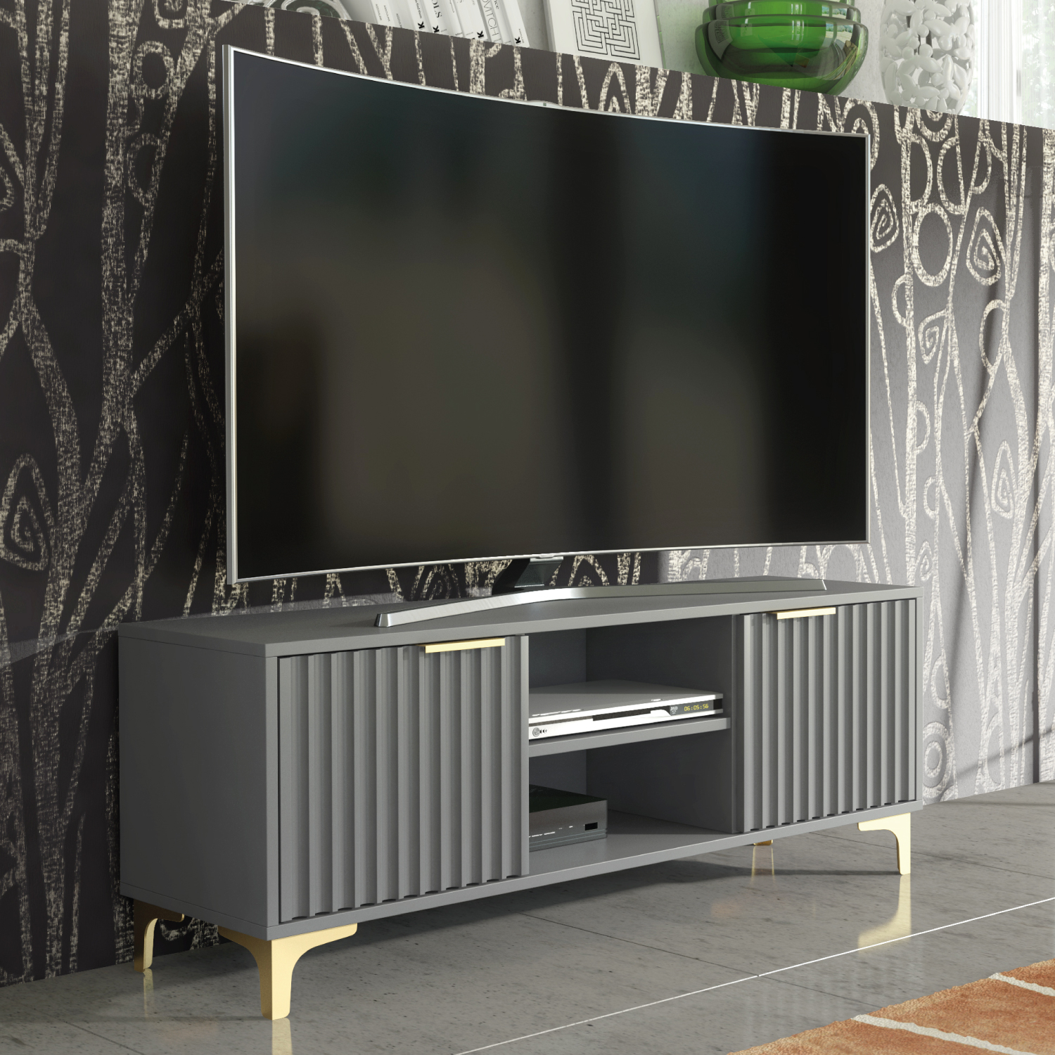 PERUGIA Crest TV Unit 120cm - Dark Grey - Crete Bay