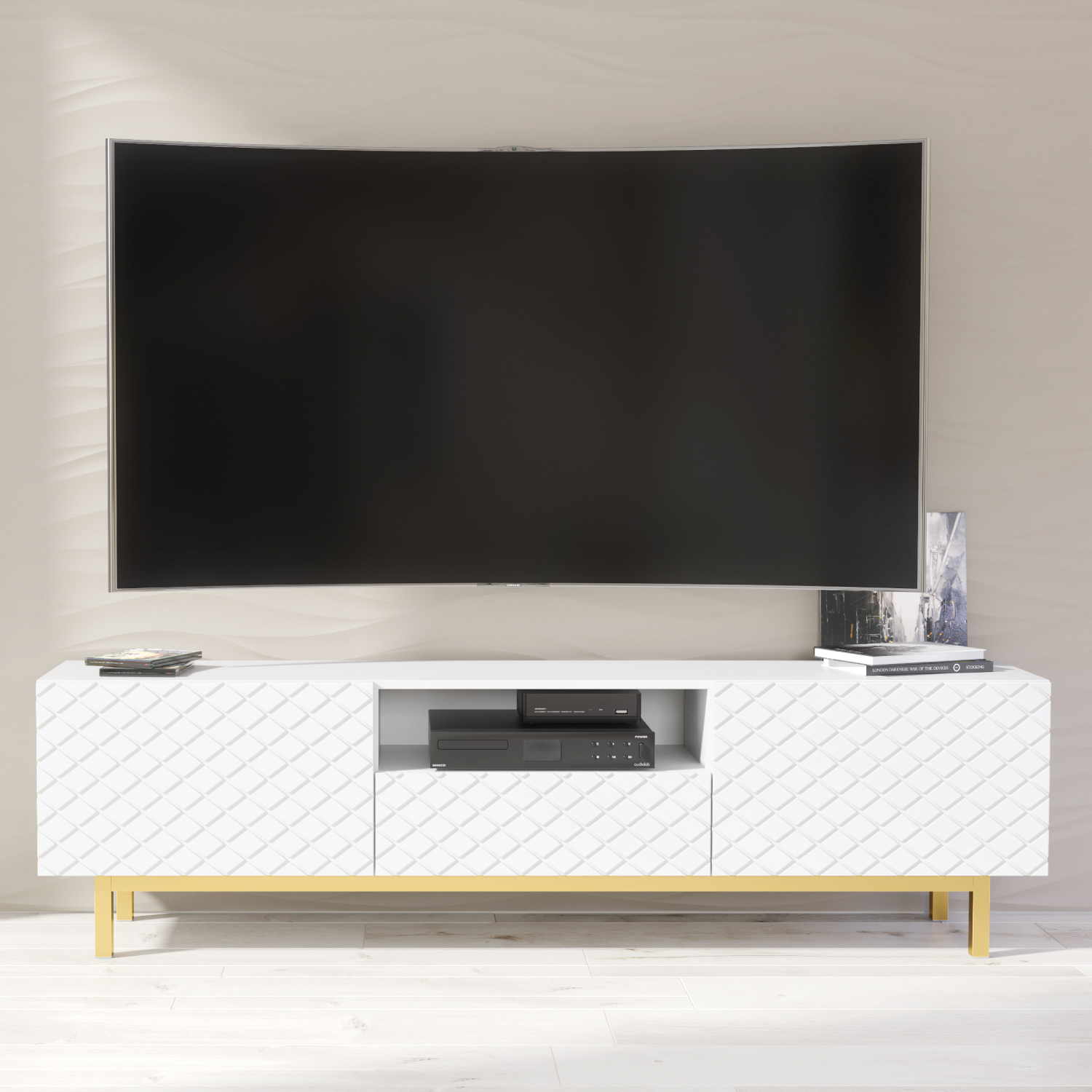 DAVOS Luxe TV Unit 180cm - White - Crete Bay
