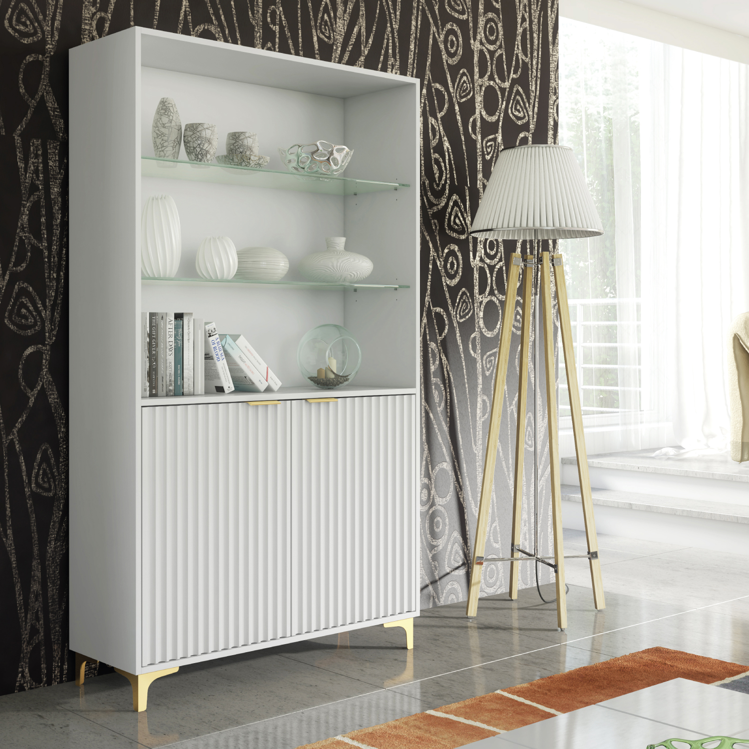 PERUGIA Crest Display Cabinet 175cm - White - Crete Bay