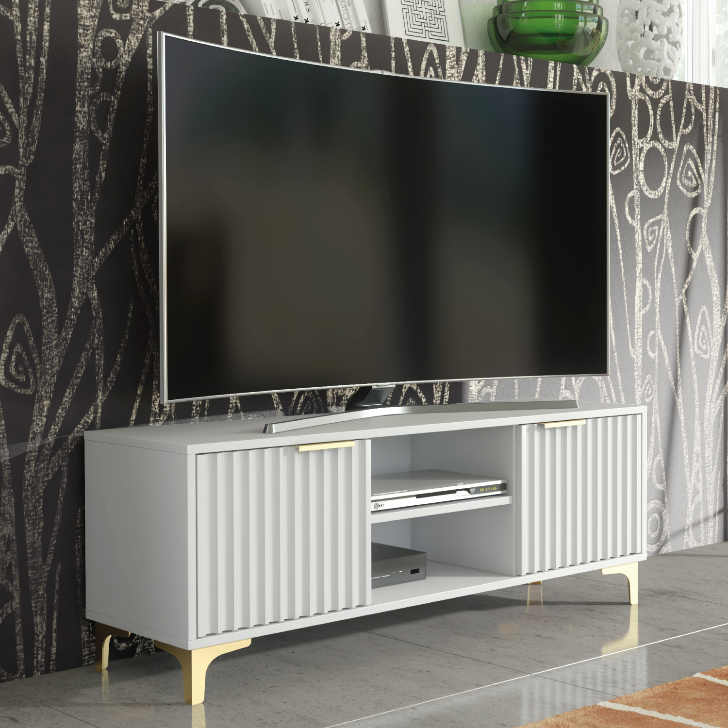 PERUGIA Crest TV Unit 120cm - White - Crete Bay