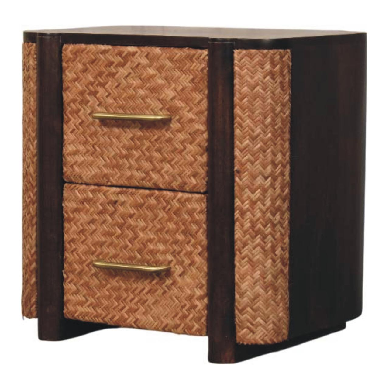 HAVANOR 2 Drawers Rattan Bedside Table - Brown - Beasley & Sons
