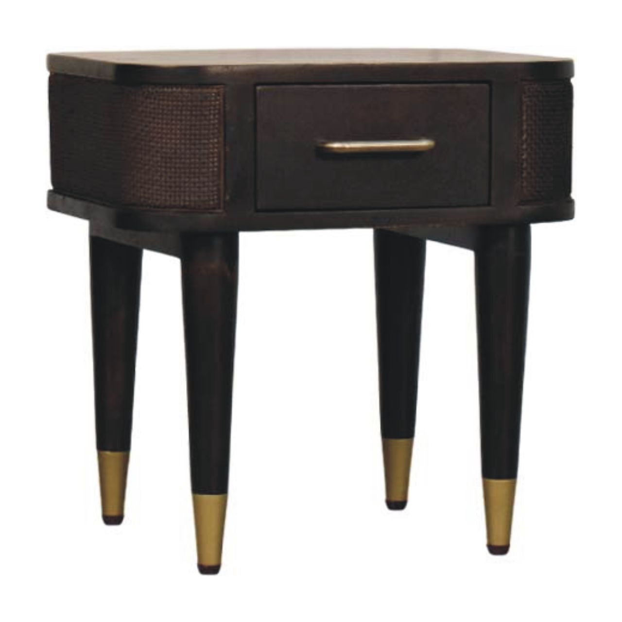 MONTY 1 Drawer Rattan Bedside Table - Dark Oak - Beasley & Sons