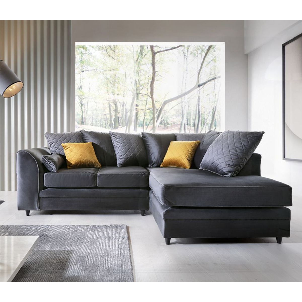 NIOMI Velvet 4 Seater L Shaped - Right Hand Facing Corner Sofa - Dark Grey - Moonlight Interiors