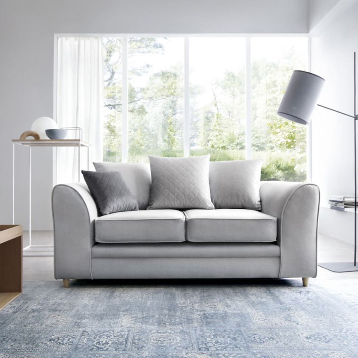 Chic Velvet 2 Seater Sofa - Light Grey - Moonlight Interiors