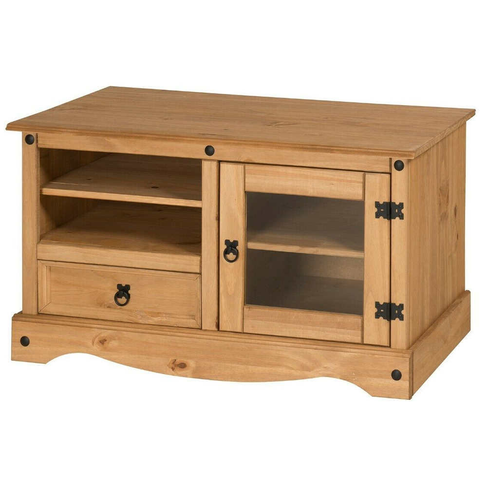 Corona Solid Pine TV Stand Cabinet With Glass Door - Bedroom & More